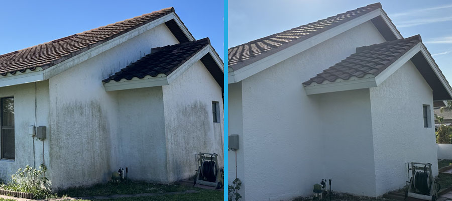 Vinyl siding soft wash before and after, removing mold and mildew in Fort Myers, FL