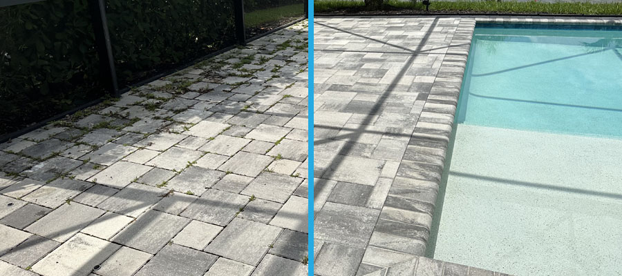 Lanai pressure washing before and after