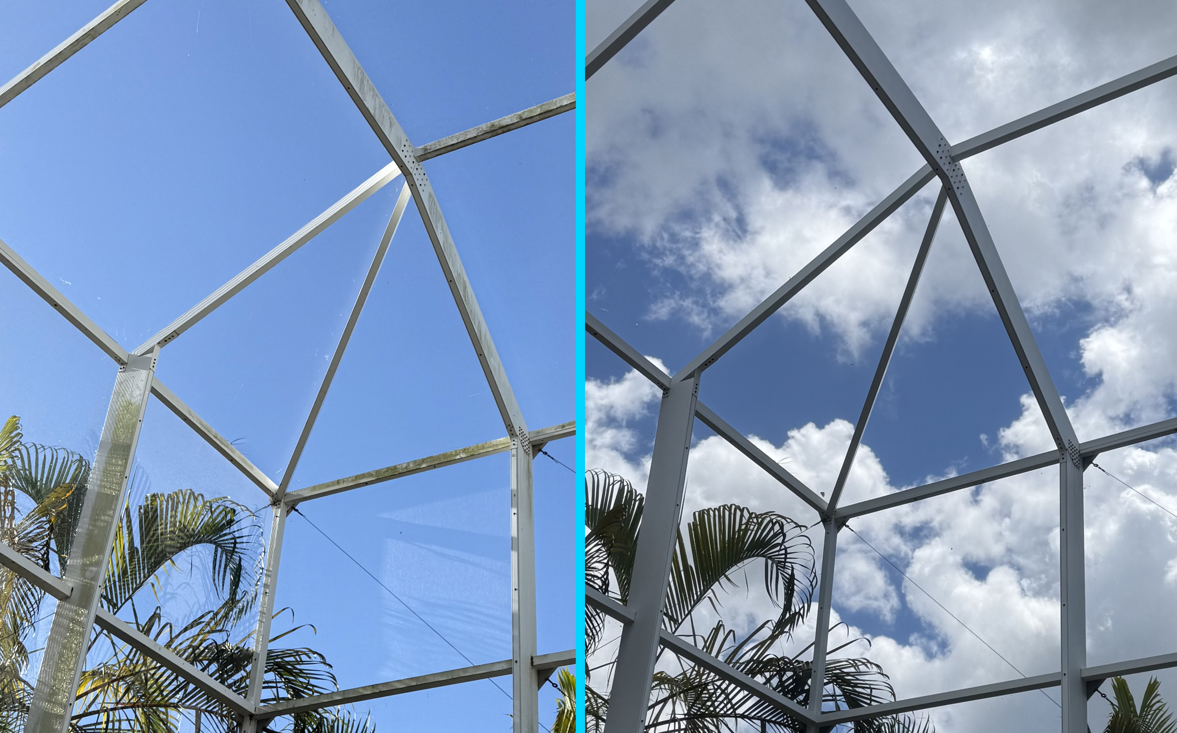 Lanai screen enclosure before and after cleaning